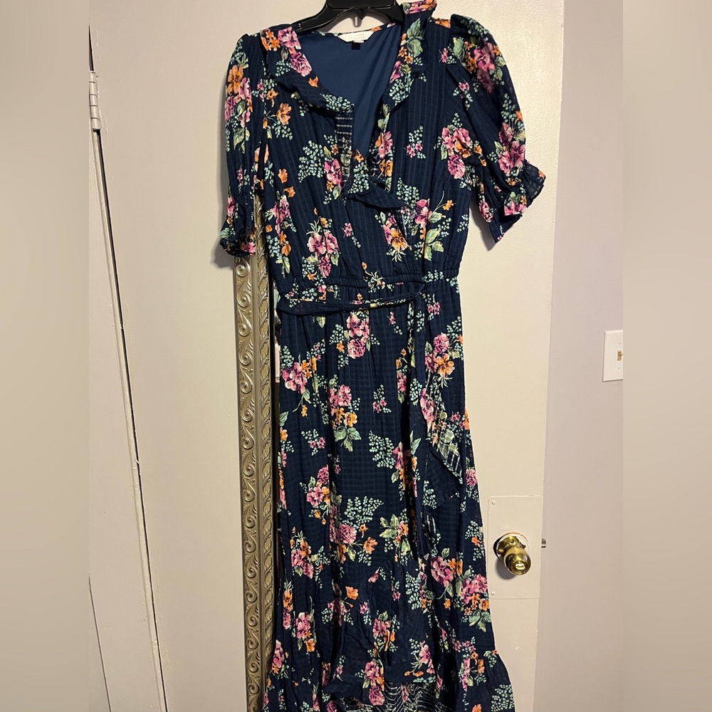 LC Lauren Conrad Pink and Orange Ruffled Wrap Maxi Dress